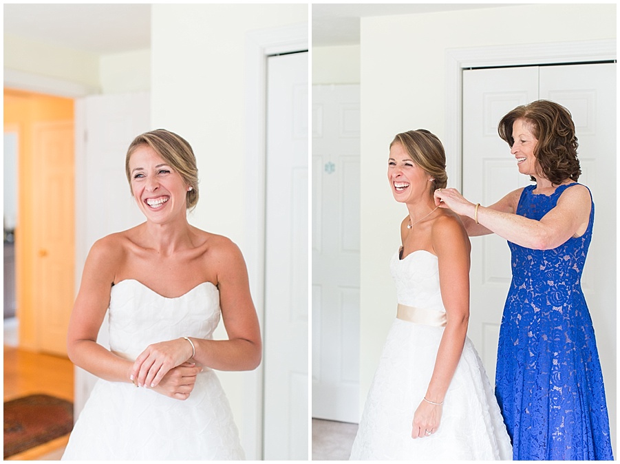 Bride gets ready in her childhood room with Mom