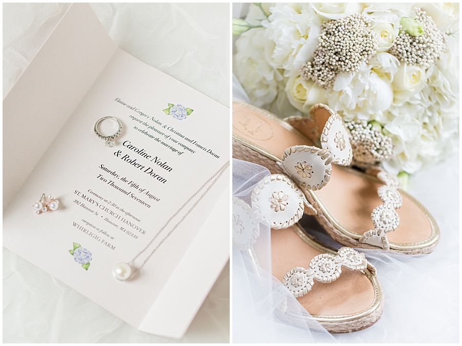 Wedding invitation and bridal shoes & bouquet 