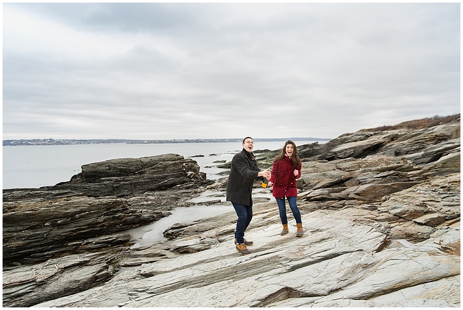 Beavertail State Park Engagement Photos with Champagne 