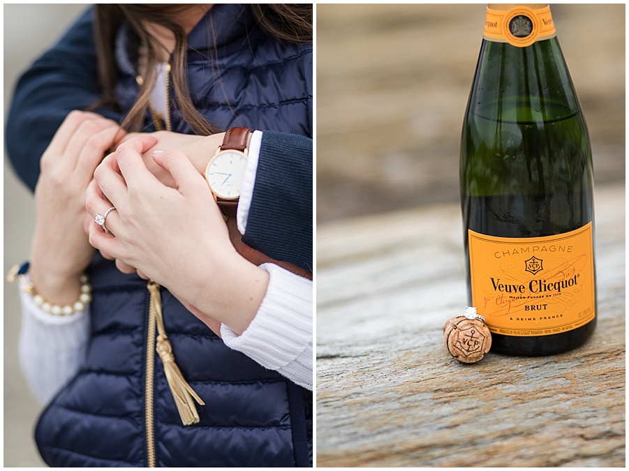 Veuve Clicquot champagne with engagement ring 