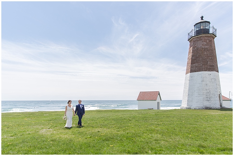 Bride and groom portraits at Pt Judith Lighthouse