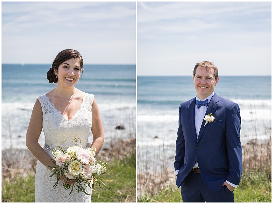 Bride and groom portraits at Pt Judith Lighthouse