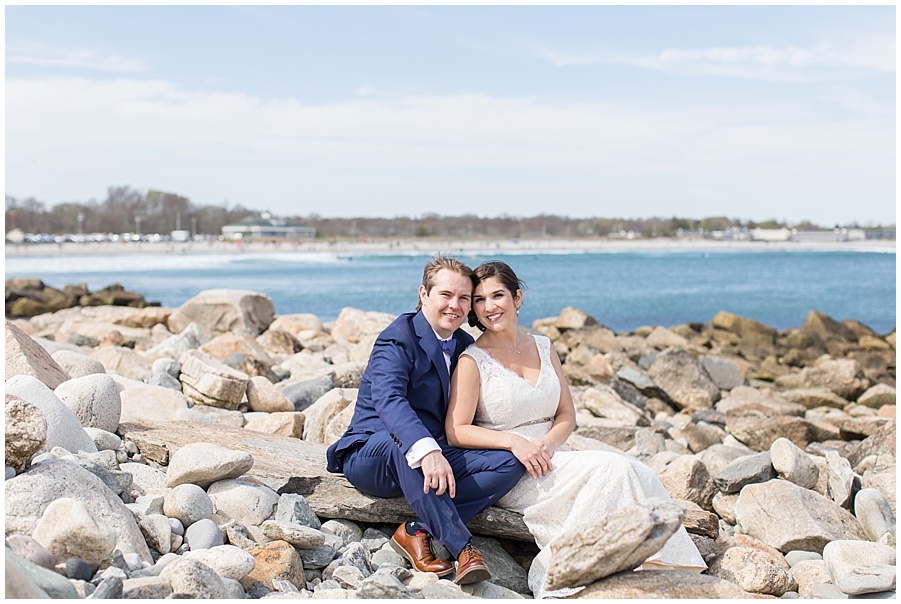 Bride and groom photos at Narrangansett beach