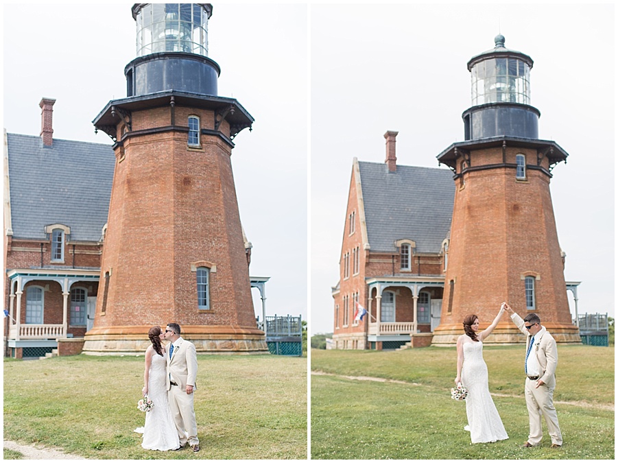 Block Island Southeast Light photos with bride and groom 