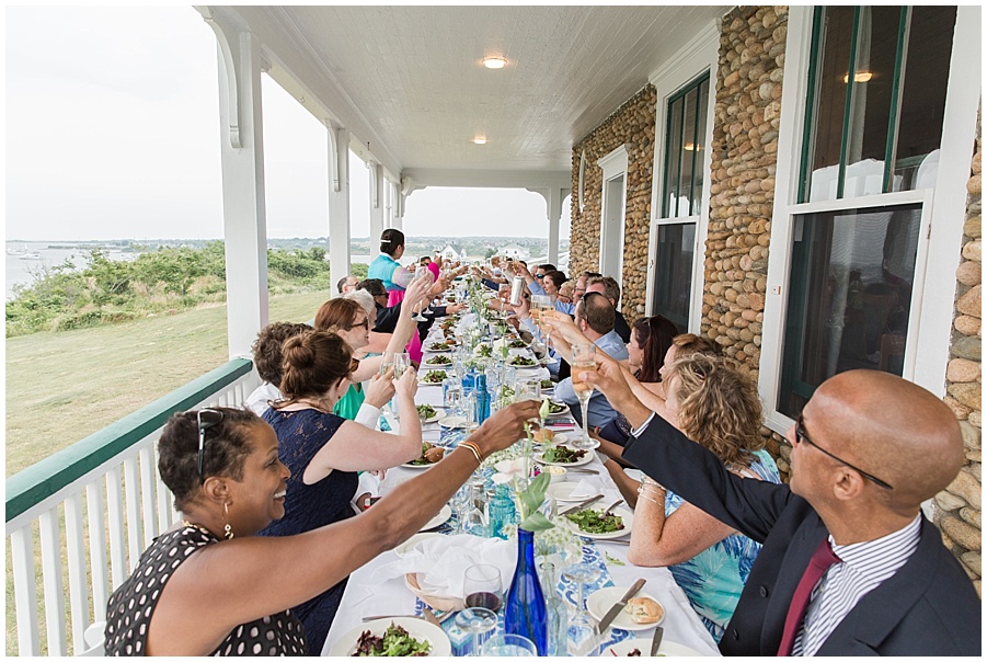 Cheers to the bride and groom at their Block Island wedding