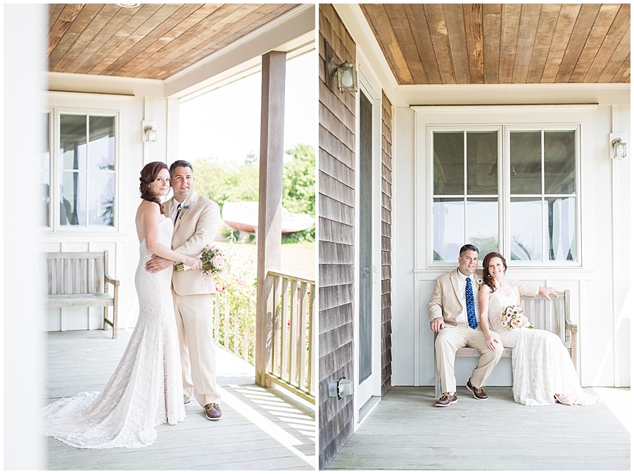 Bride and Groom portraits on New England porch