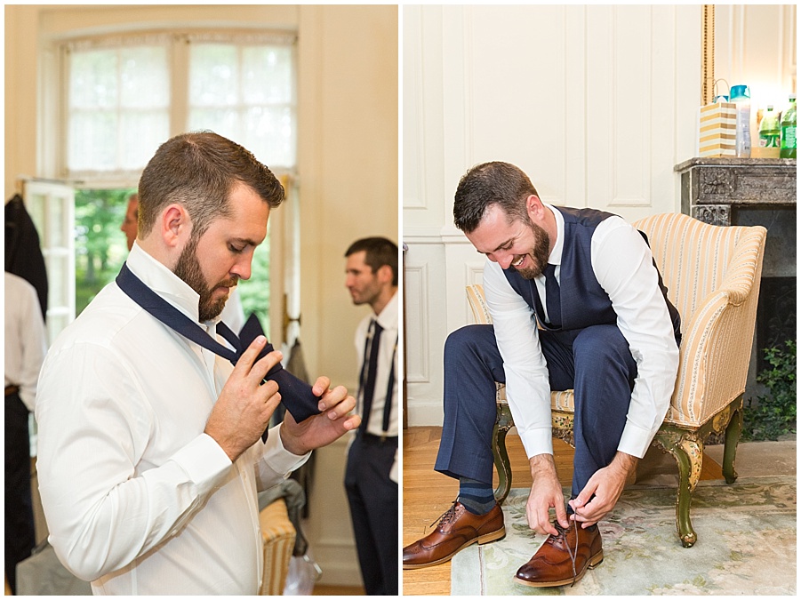 Groom getting ready in bridal suite at Glen Manor 