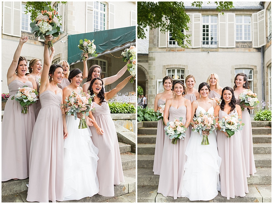 Bridesmaids in blush dresses at Glen Manor 