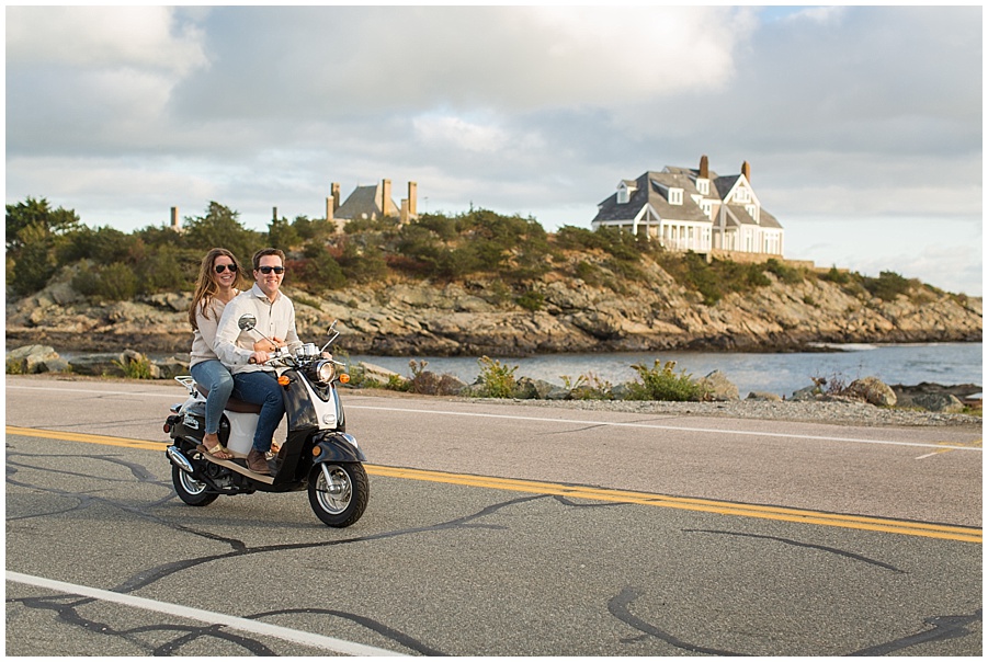 Ocean Drive engagement on moped in Newport 