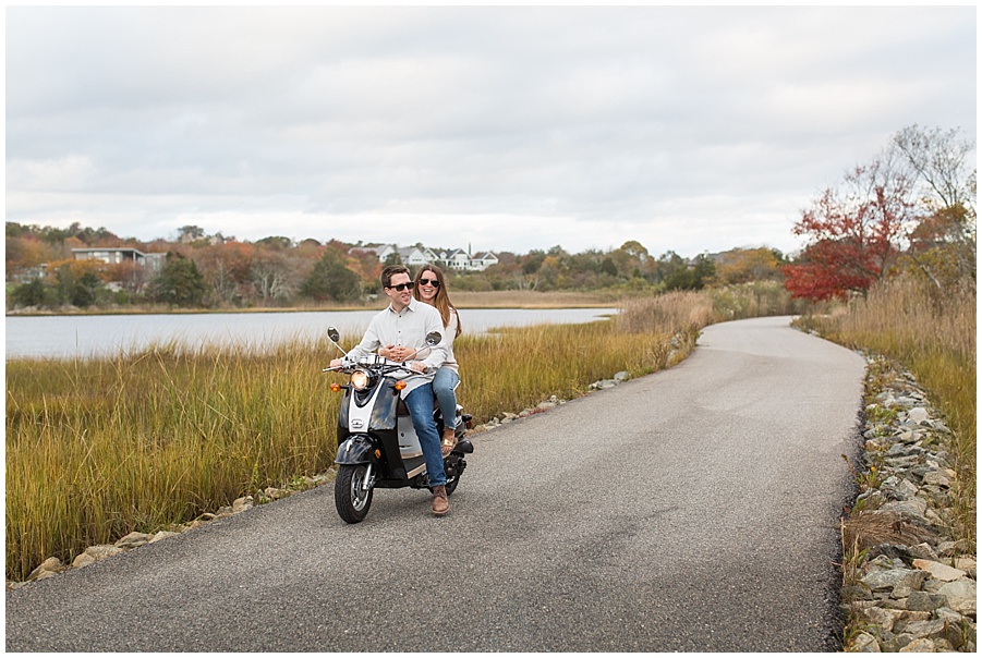 Ocean Drive engagement photos on moped