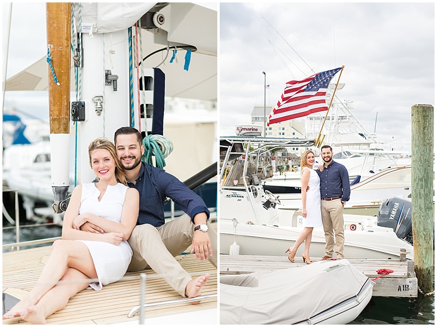 Engagement photos of couple on yacht 