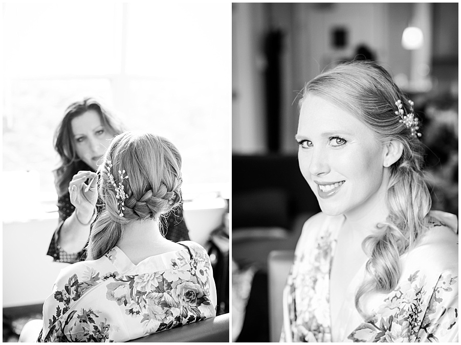 bride gets her hair and makeup done 