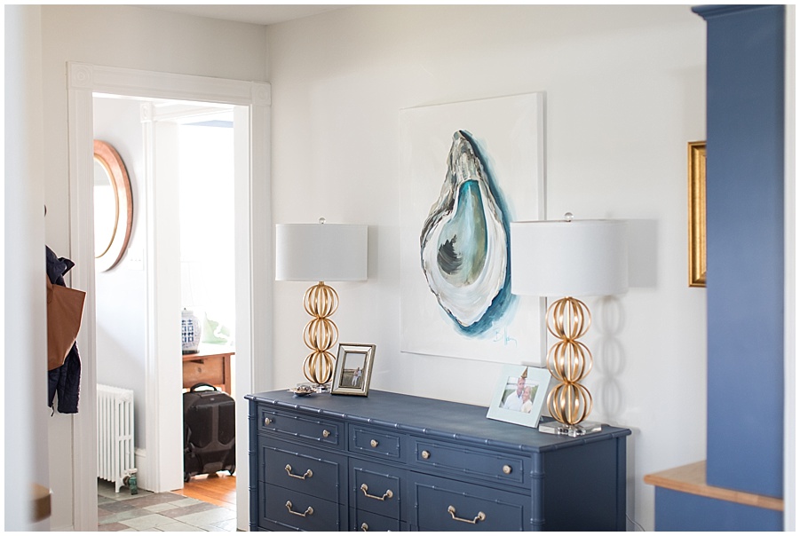 coastal chic office with oyster painting by bellamy murphy