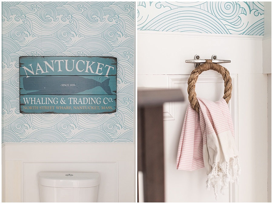 Nantucket Wave Wallpaper and Sign for half bathroom