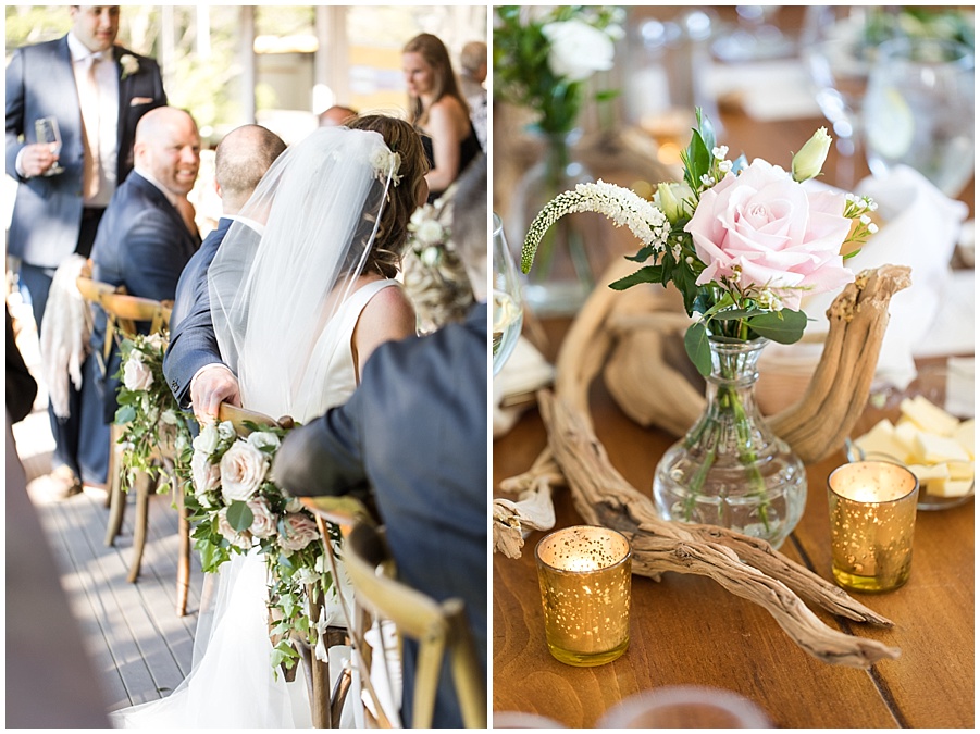 rustic elegant wedding reception details at chequesset yacht club