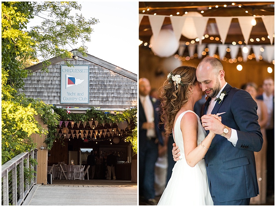 bride and groom's first dance in an old boathouse