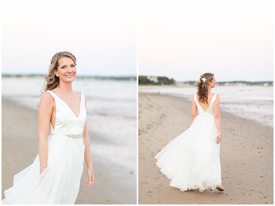 bride looks stunning in sunset photos on beach 