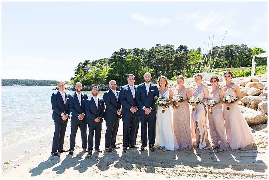 bridal party on the beach at Chequessett Yacht Club 