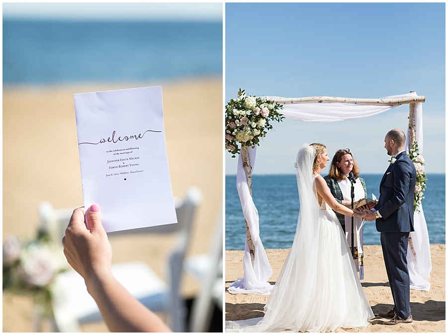 beach front wedding ceremony at chequessett yacht club