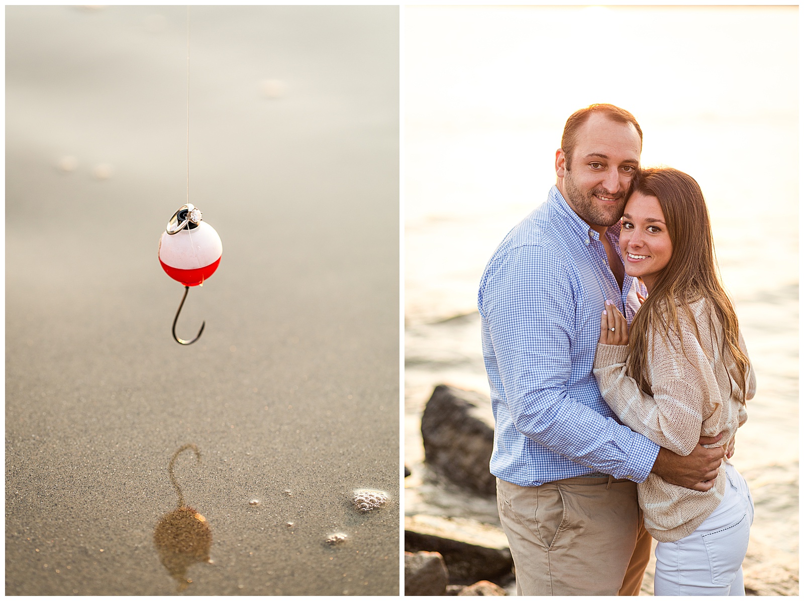 engagement session fishing on the rock jetty at east matunuck 