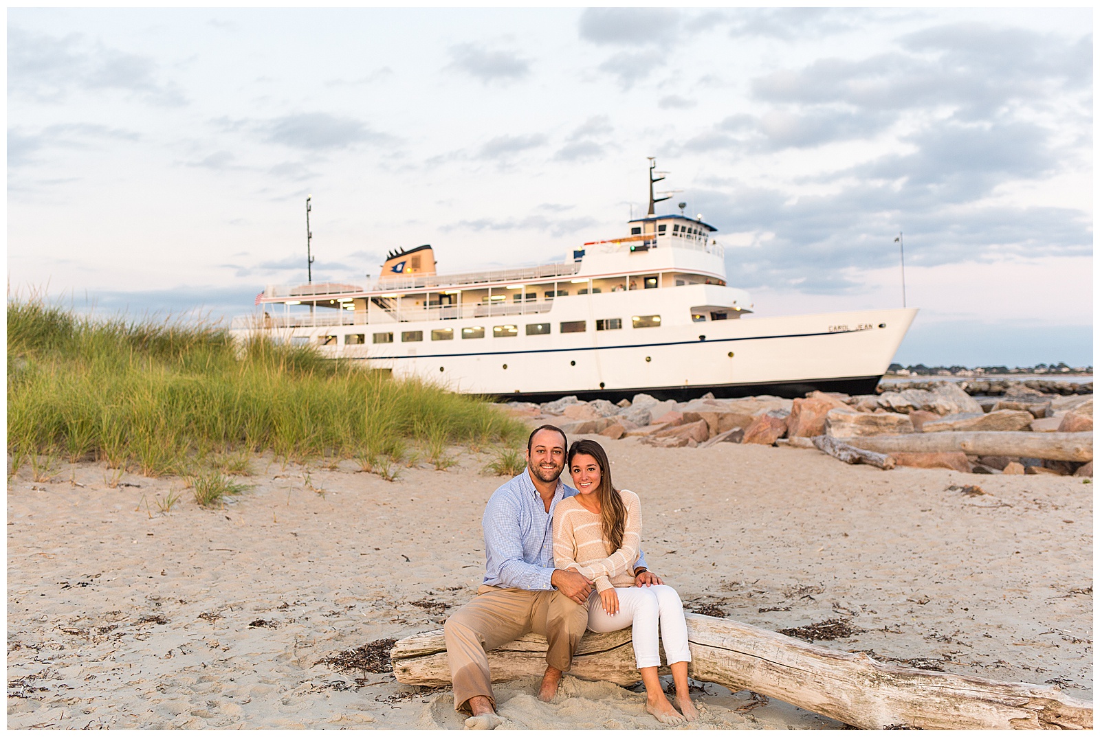 block island ferry passes by couple at east matunuck