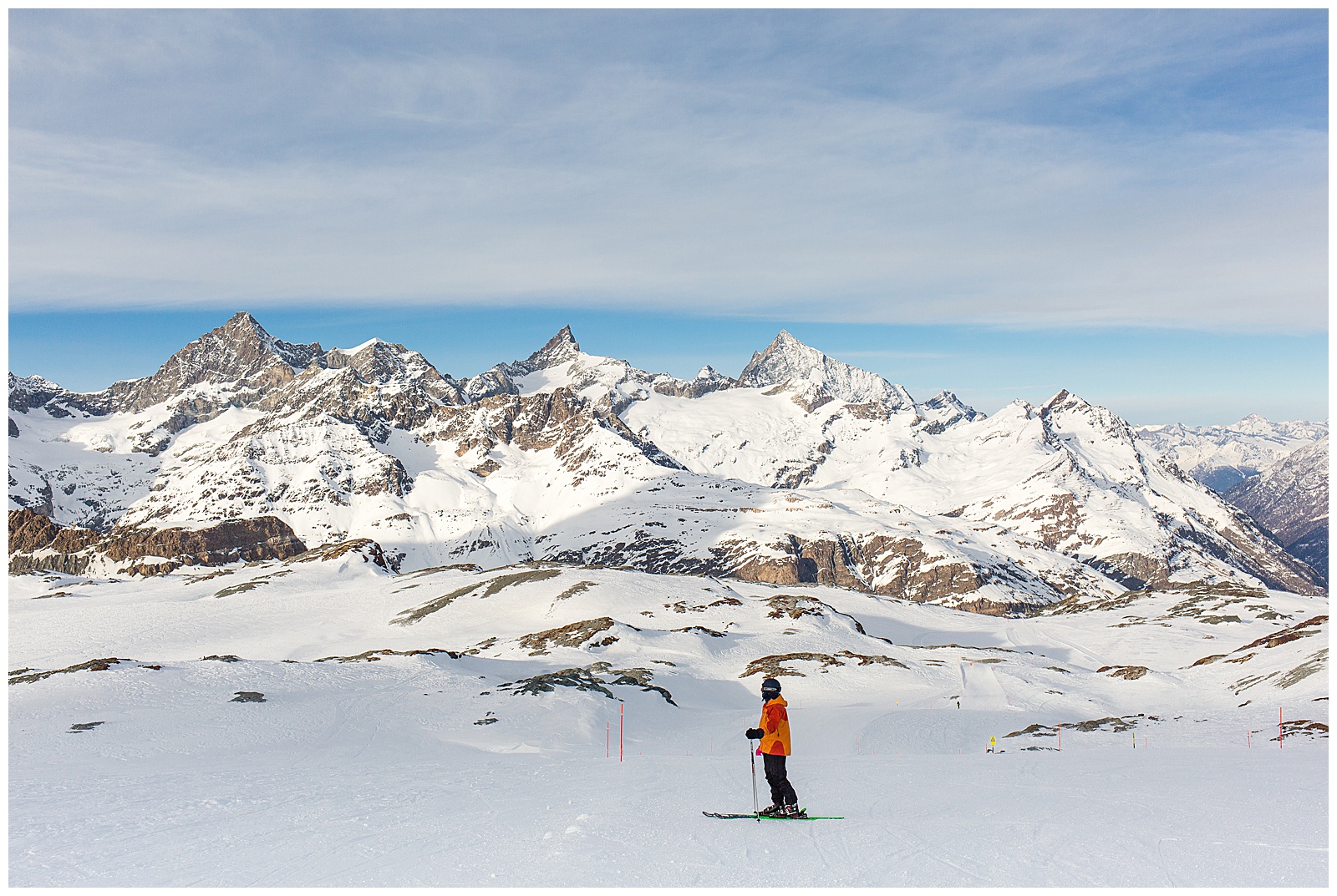 skiing into Italy from Zermatt Switzerland