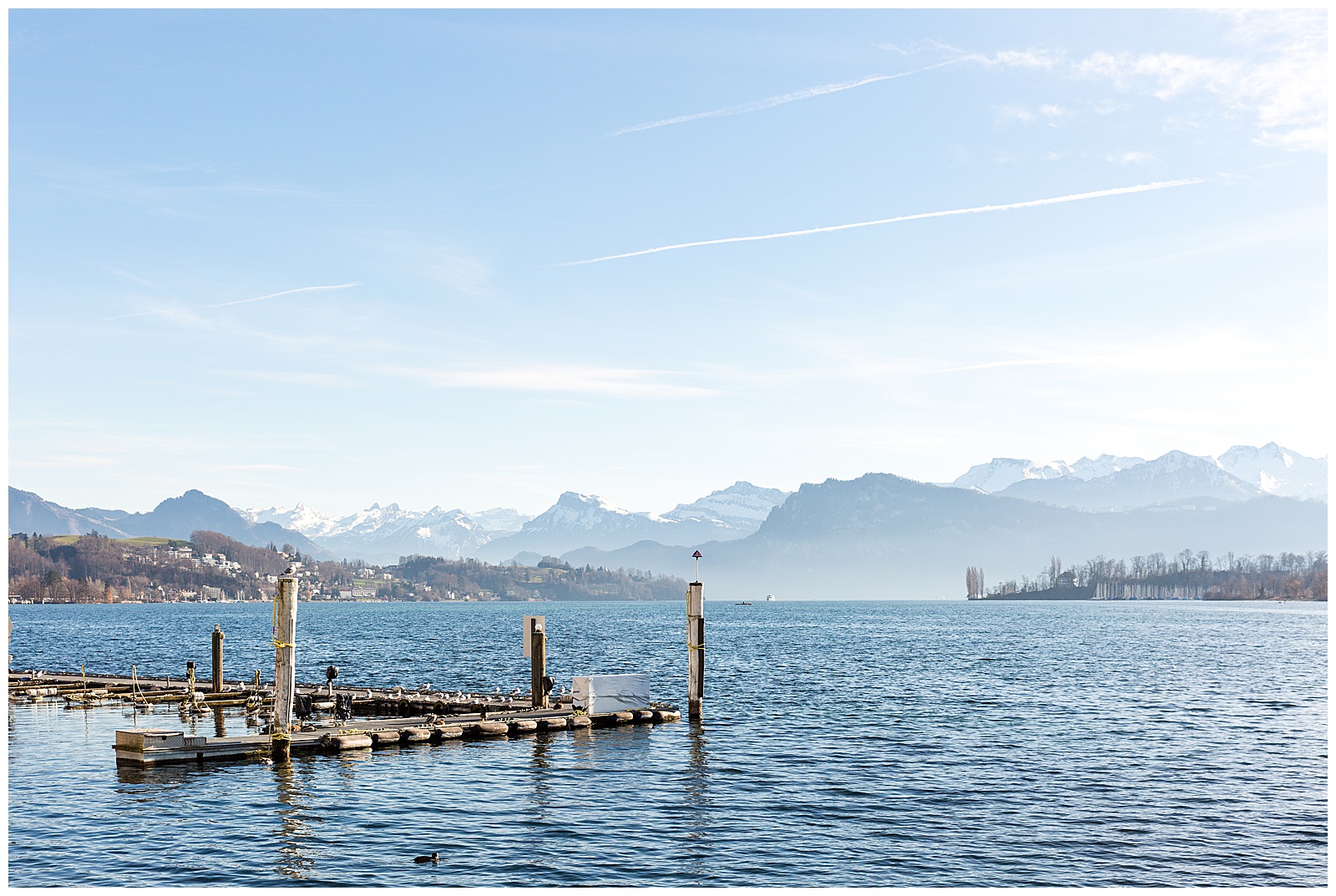 Lake Luzern Switerland on a blue bird day in January