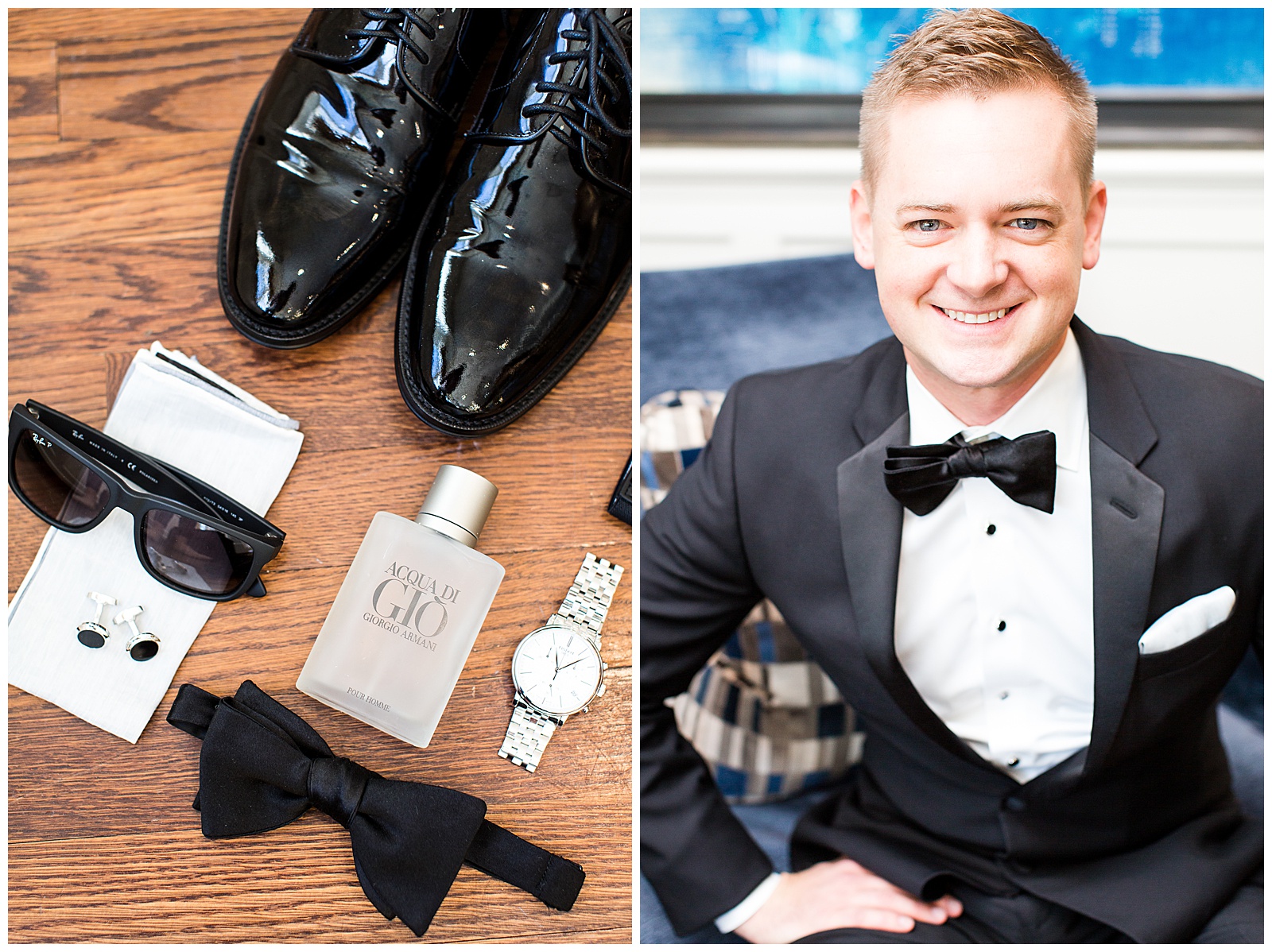 Groom gets ready before the wedding ceremony in a lounge at Brae Burn Country Club