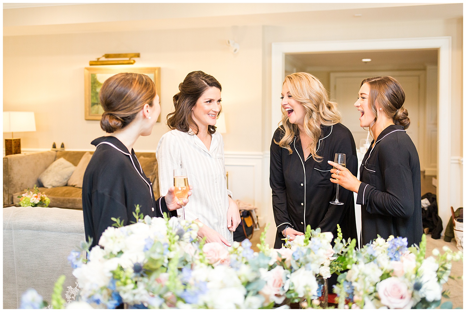 Bride and friends get ready at Brae Burn Country Club
