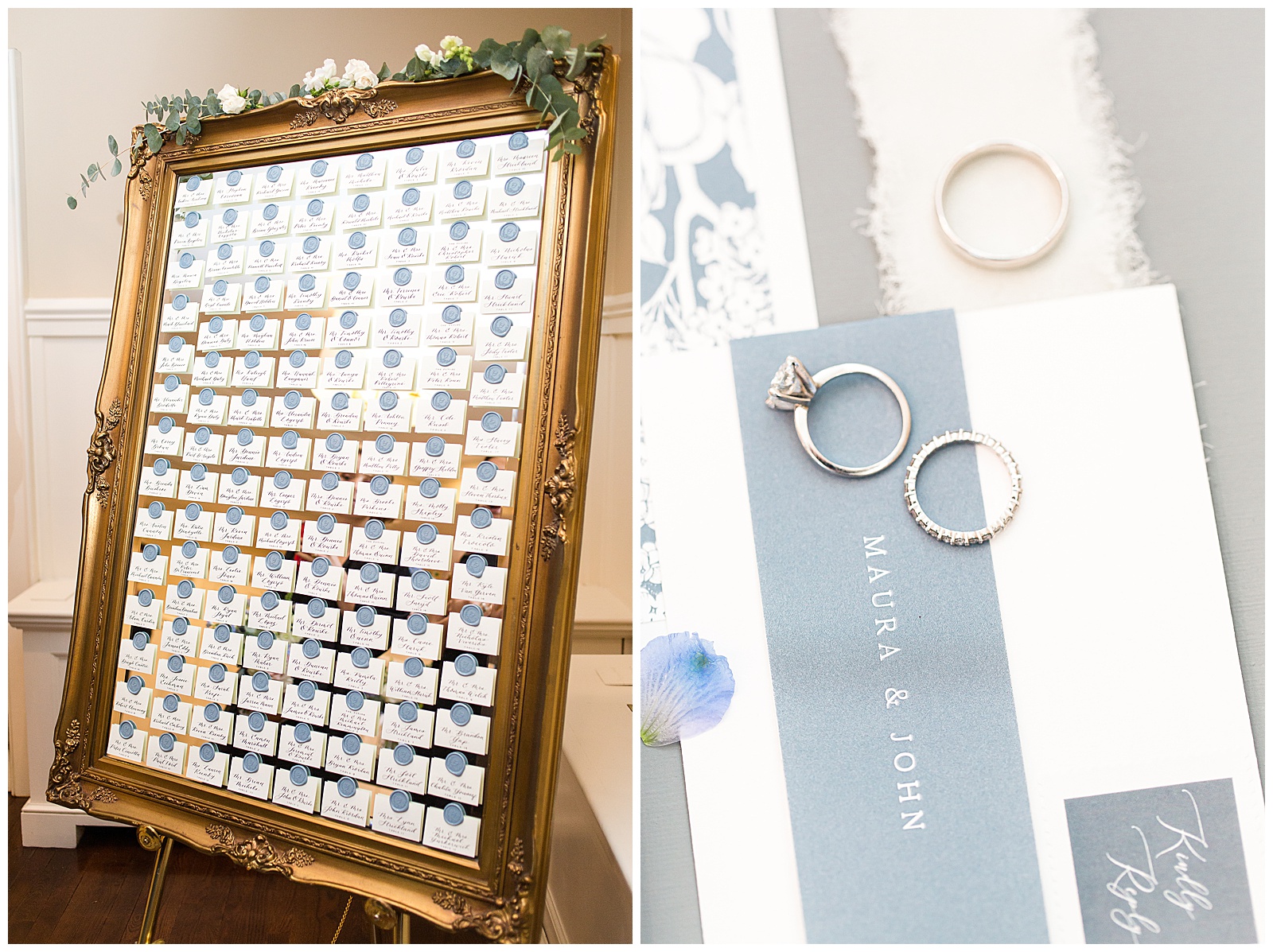 Light Blue Wax seal wedding table chart and invitation suite to match