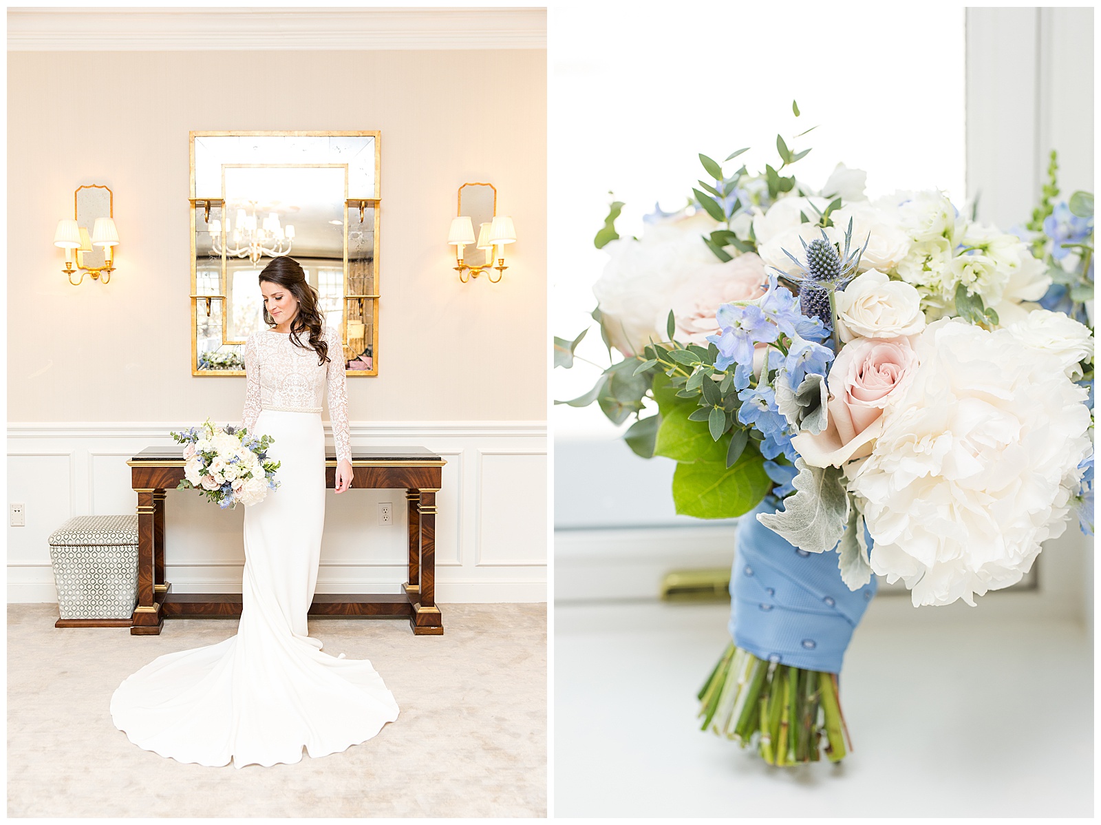 Bridal portraits in the bridal suite at Brae Burn Country Club