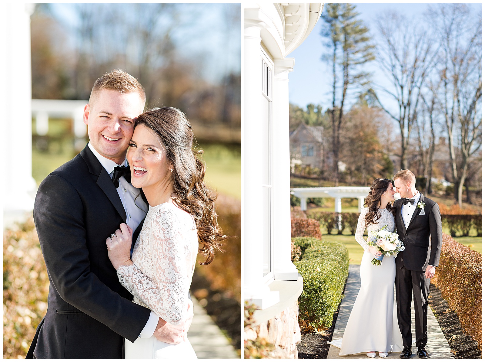 First Look wedding portraits of bride and groom at Brae Burn Country Club