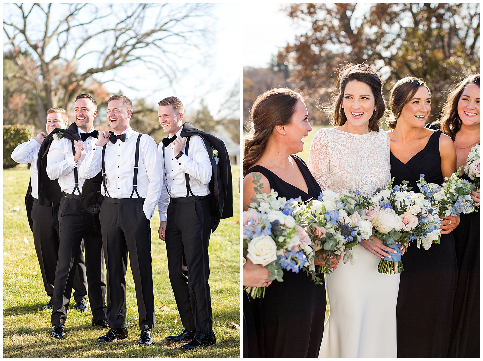 Bridal Party portraits on the lawn at Brae Burn Country Club