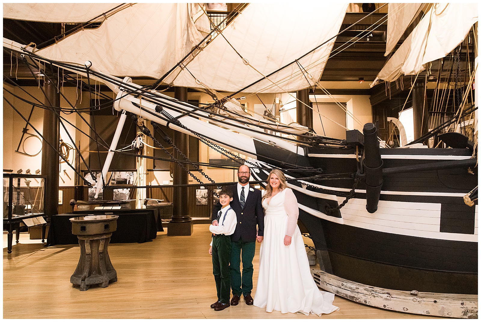 family wedding photo at the new bedford whaling museum