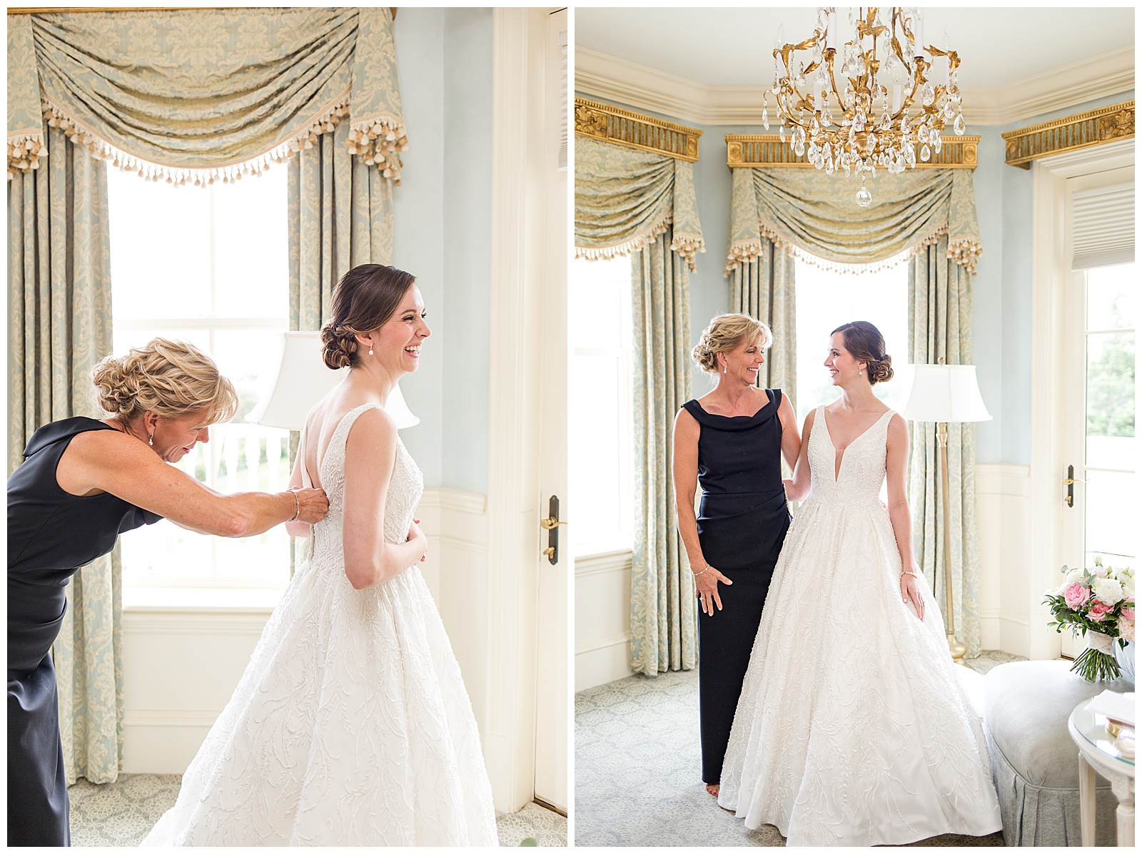 Bridal portraits in the bridal suite at the Chanler at Cliff Walk