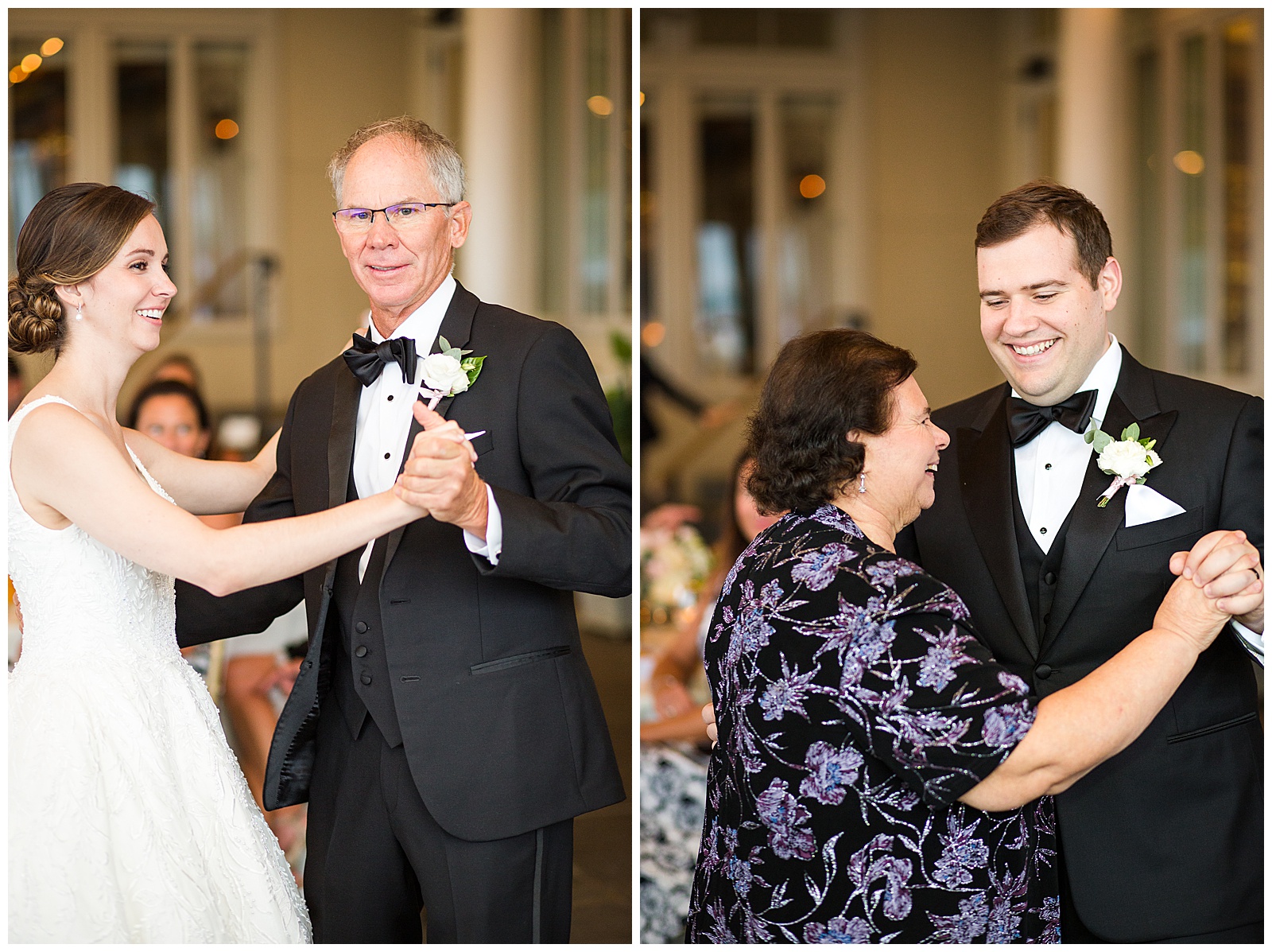Parents dances with Bride and GRoom at wedding