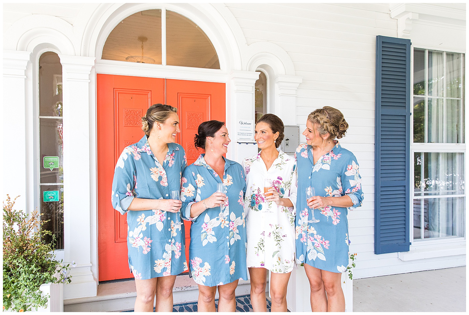 Bridesmaids get ready with champagne at Bayberry Inn Newport RI