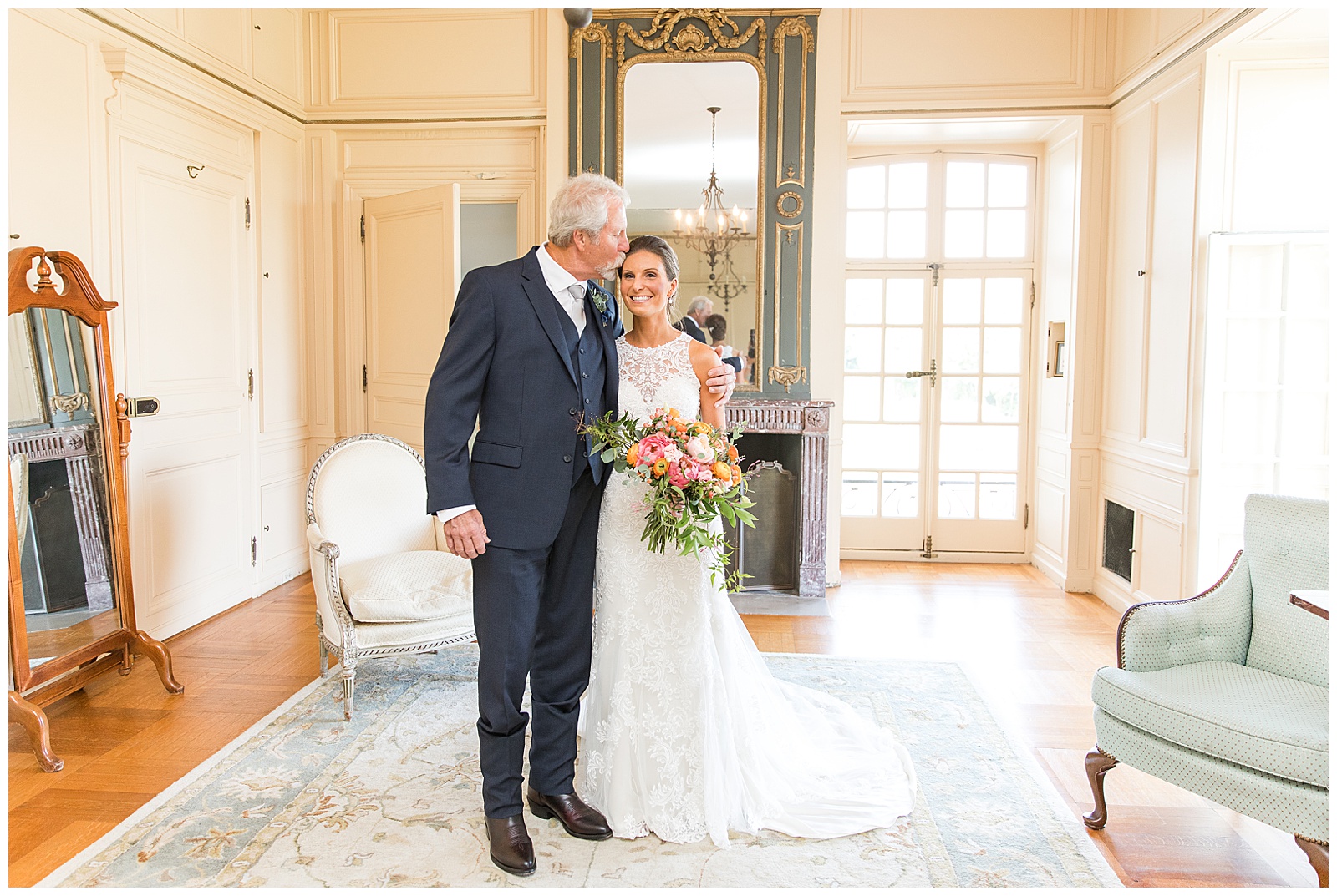 Bride and FOB share a moment in the bridal suite at Glen Manor House