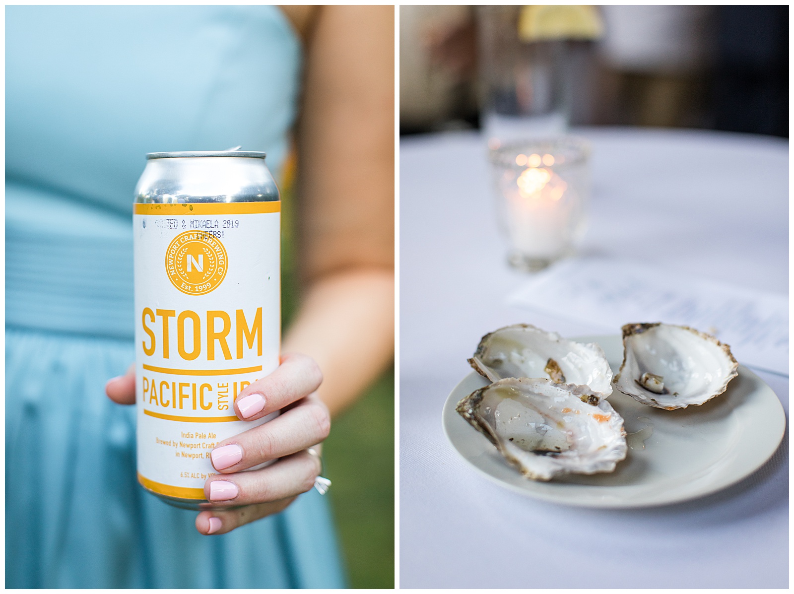Newport Storm beers and oysters at wedding reception