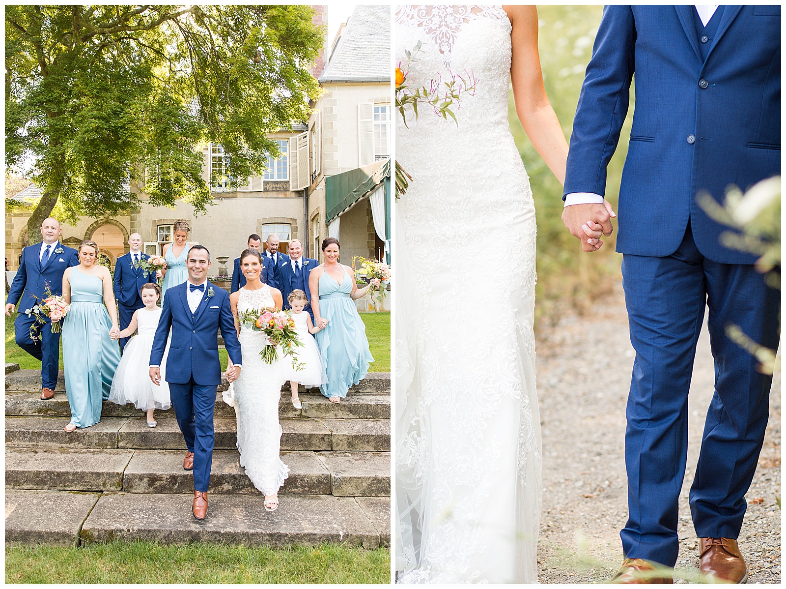 bridal party walks down the steps at Glen Manor