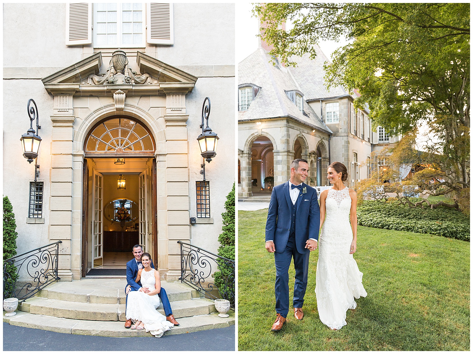 Portraits of bride and groom on the grounds of Glen Manor