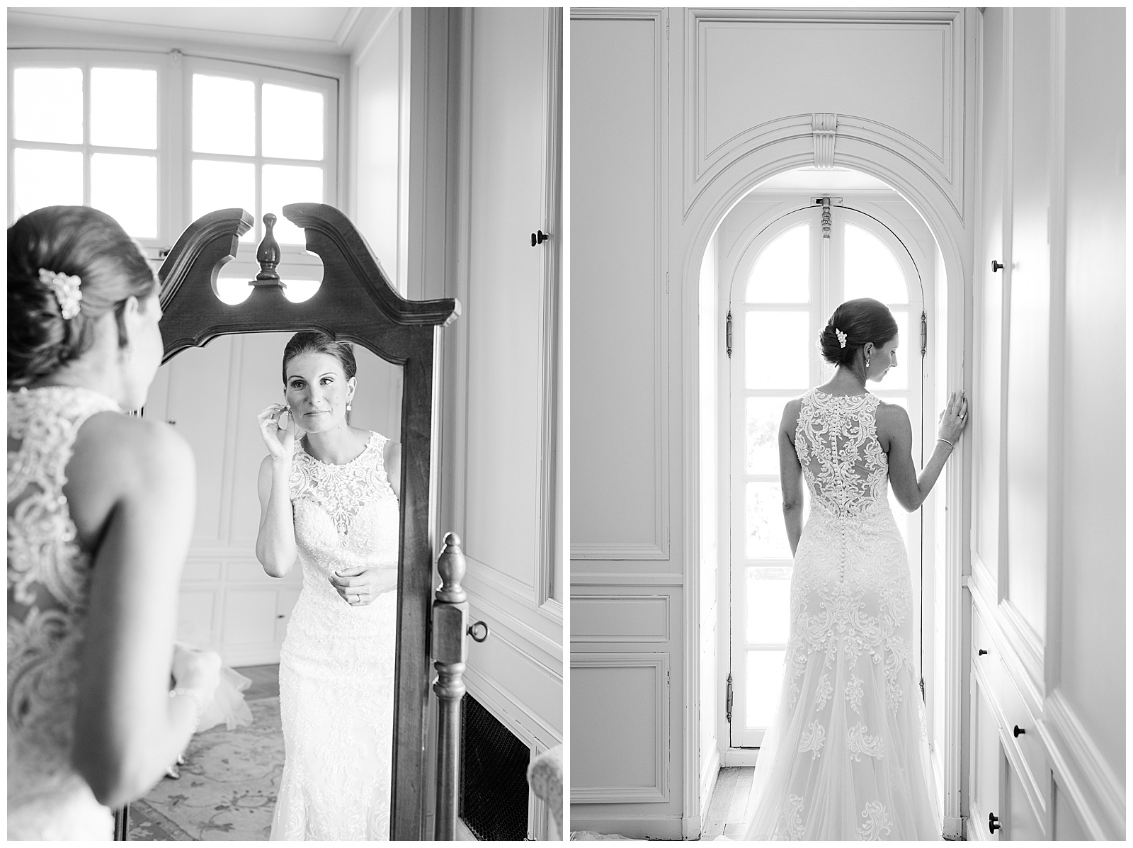 black and white images of the bride at Glen Manor 