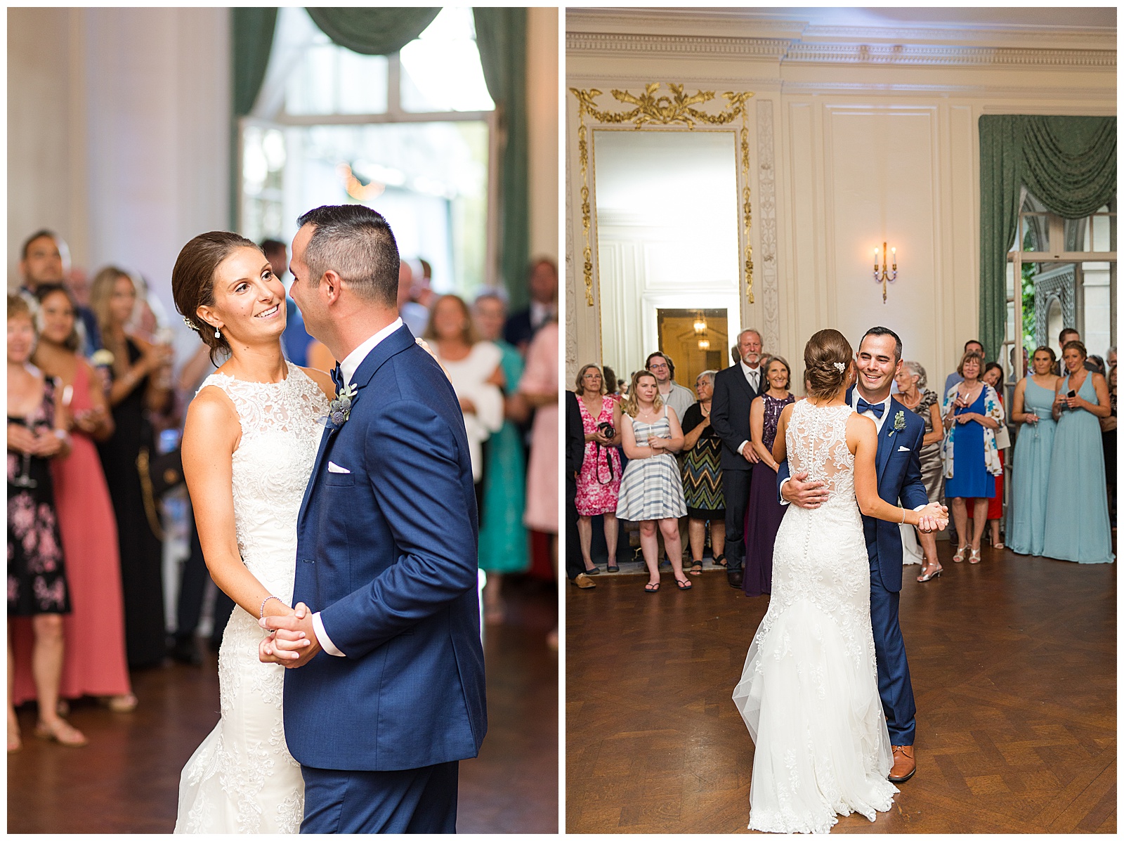 bride and grooms first dance in the ballroom at Glen Manor
