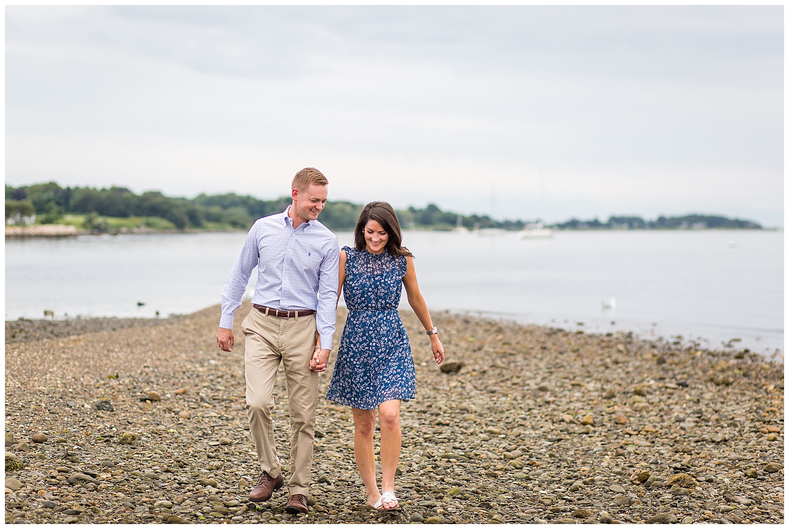 engagement photo session on the pebble beach in Tiverton RI