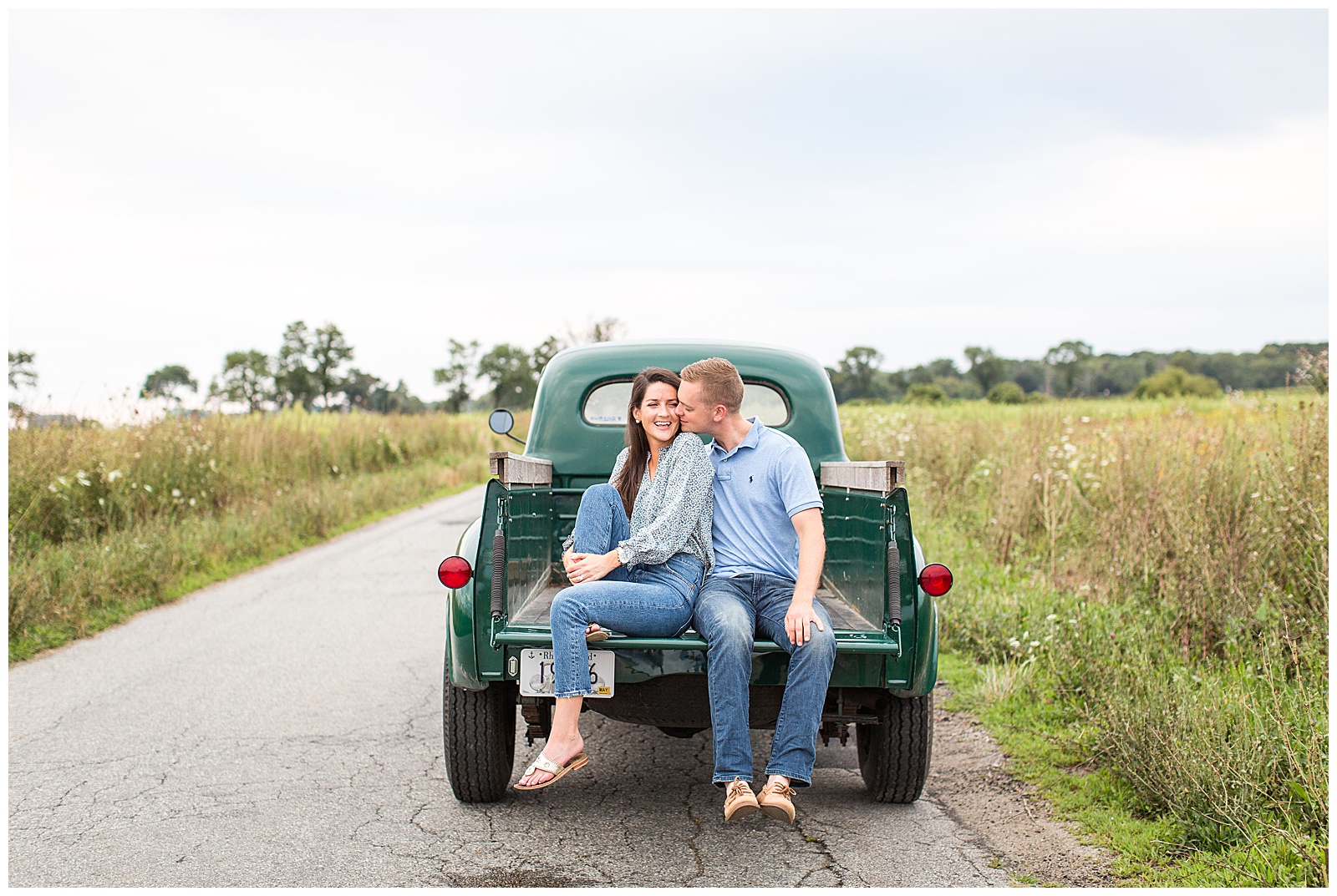 Vintage truck used for a couple's engagement photos in Rhode Island