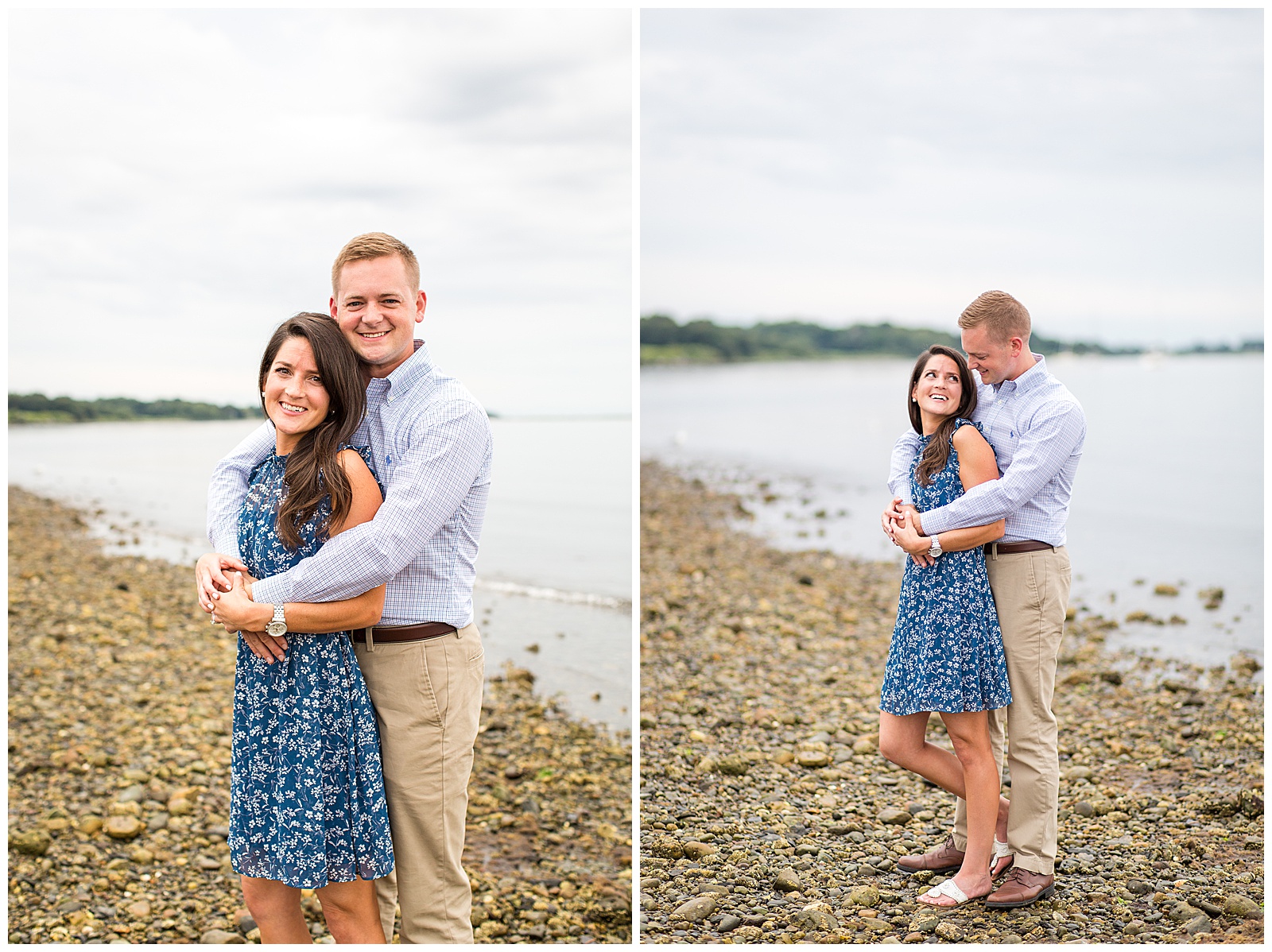 engagement photo session on a pebble beach in Rhode Island