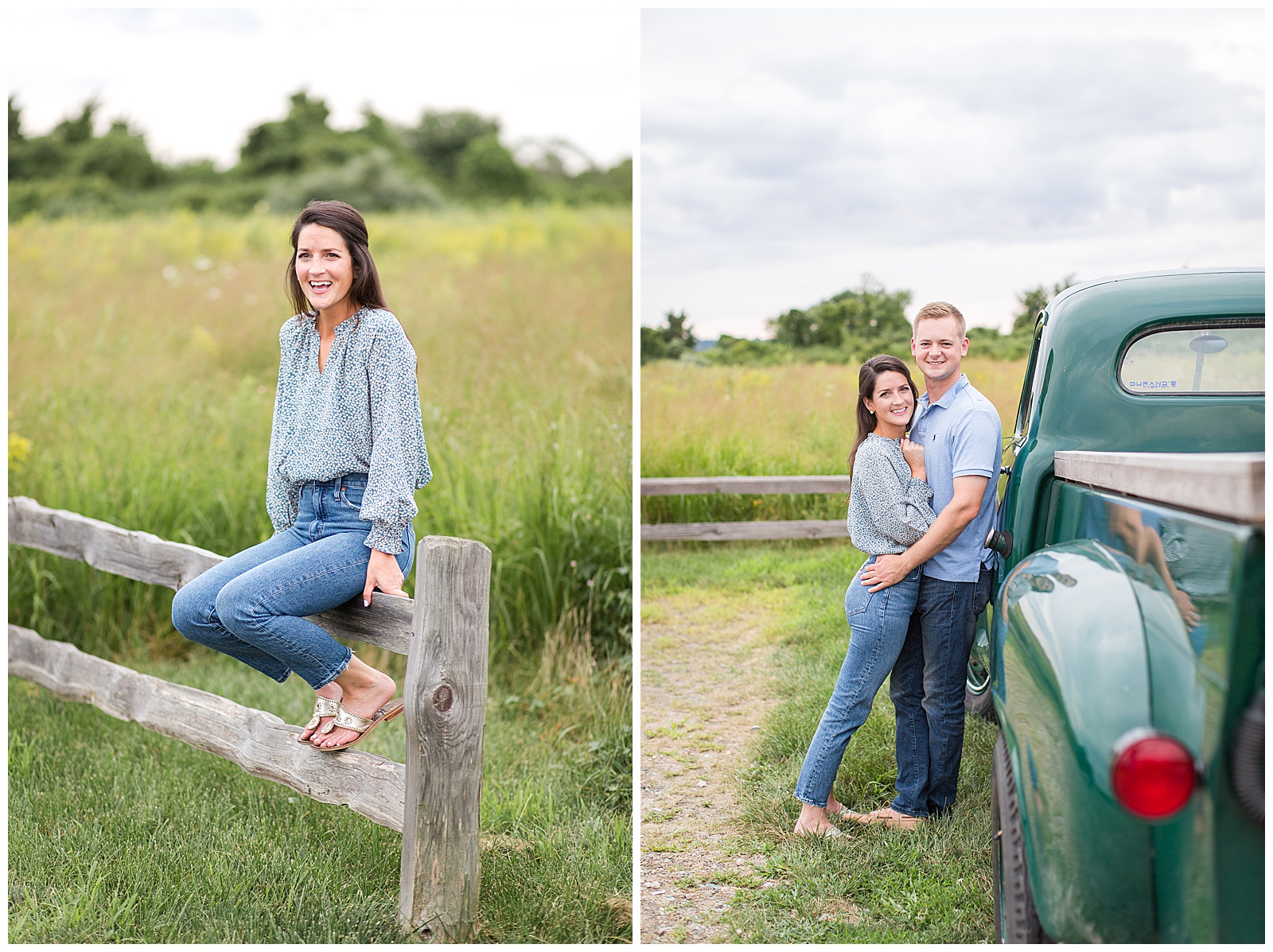 fall engagement photos with a vintage truck