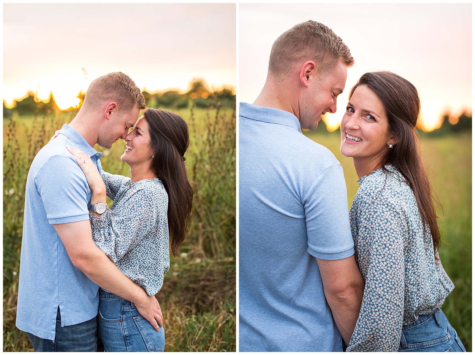 golden hour engagement photo session in a field
