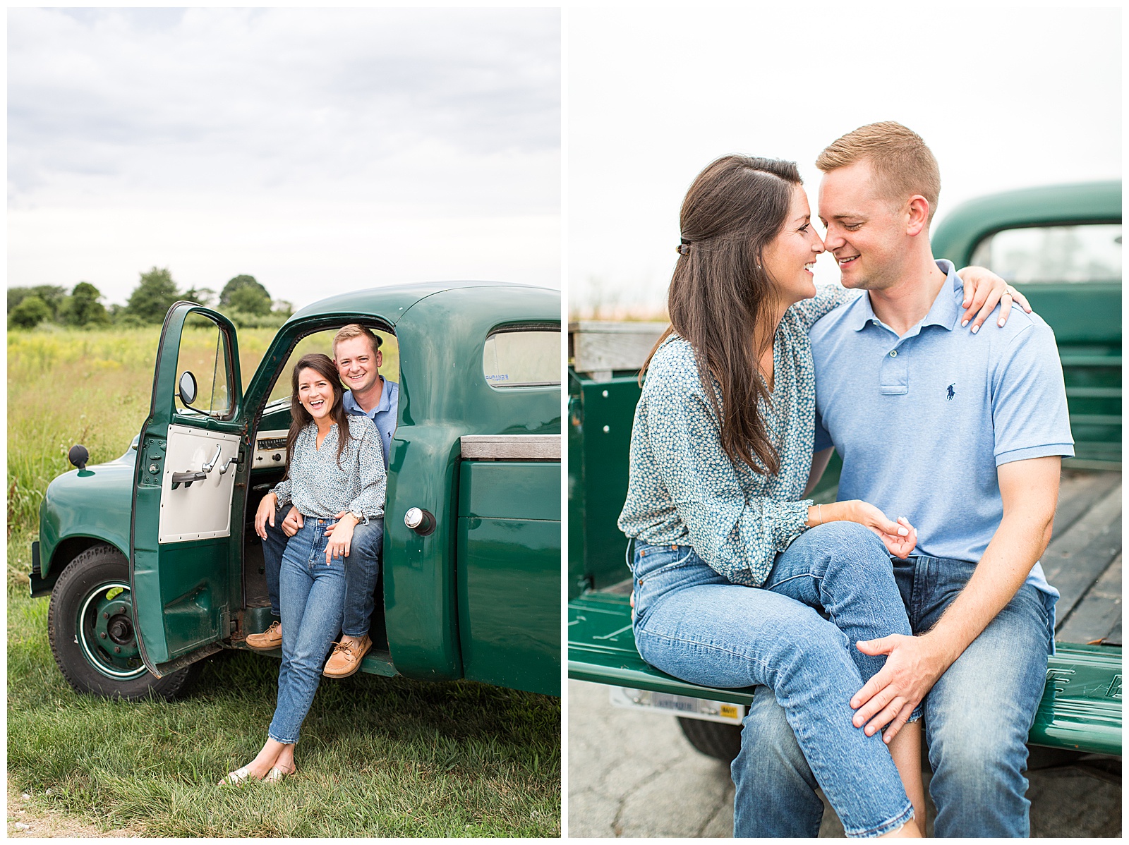 engagement photos with a vintage truck in the fall