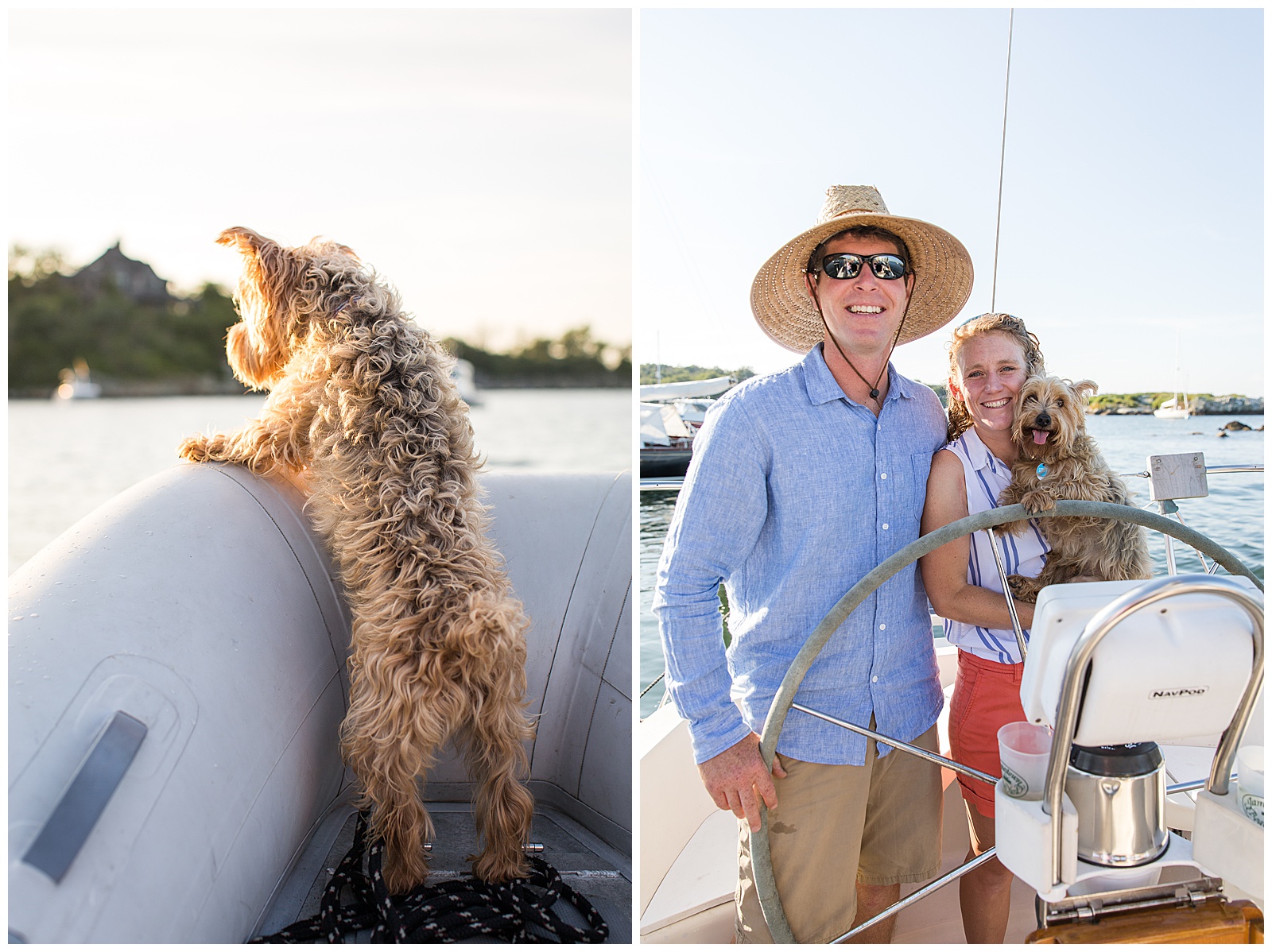 couple's boat dog "scruffy" is the captain